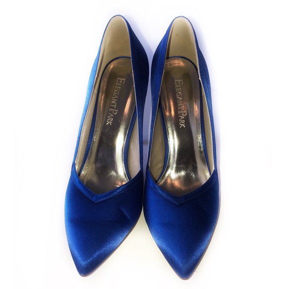 ELEGANT PARK BLUE SATIN POINTED TOE SIZE 6 HEELS - Picture 2 of 7